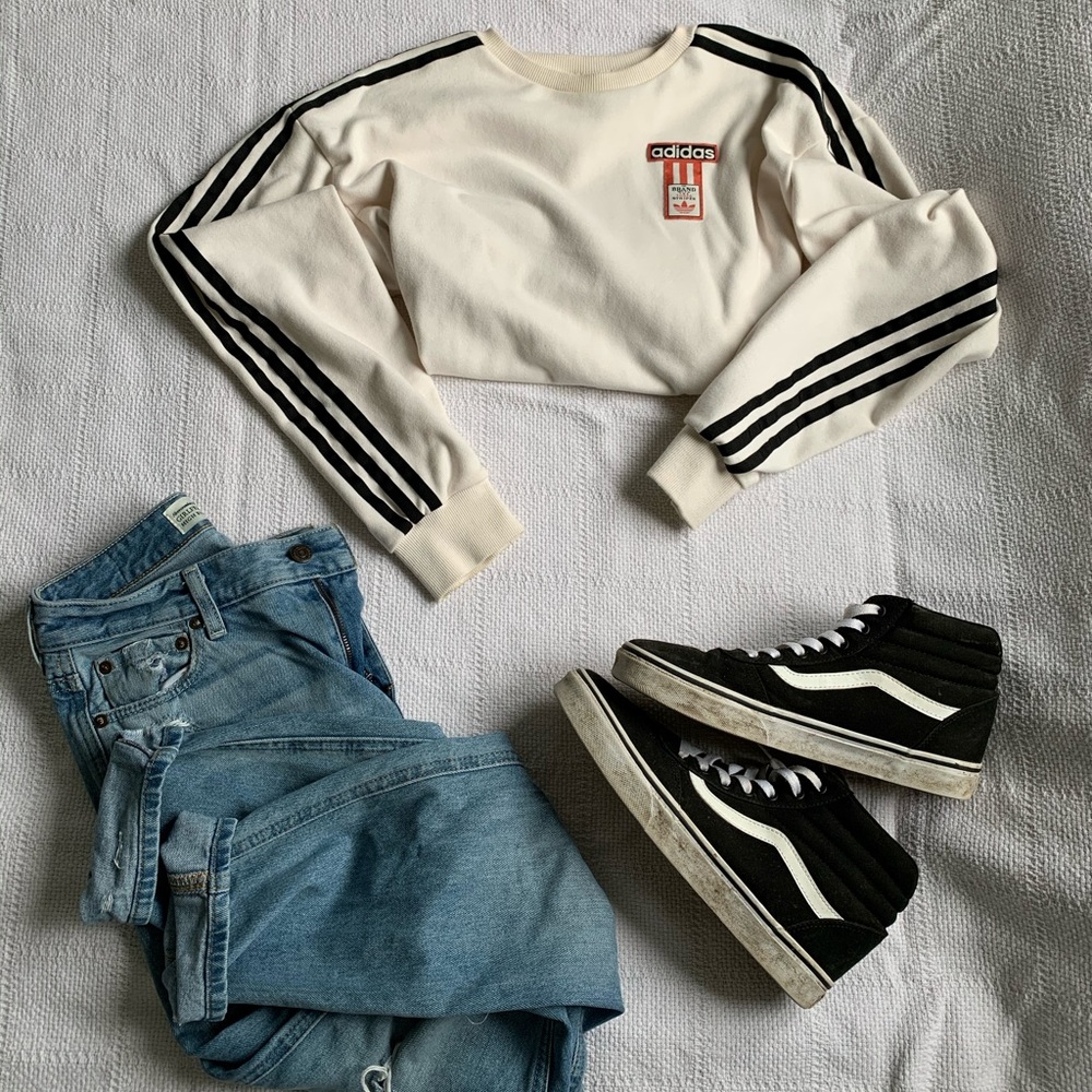 Cream Adidas Long Sleeve Crop Top
